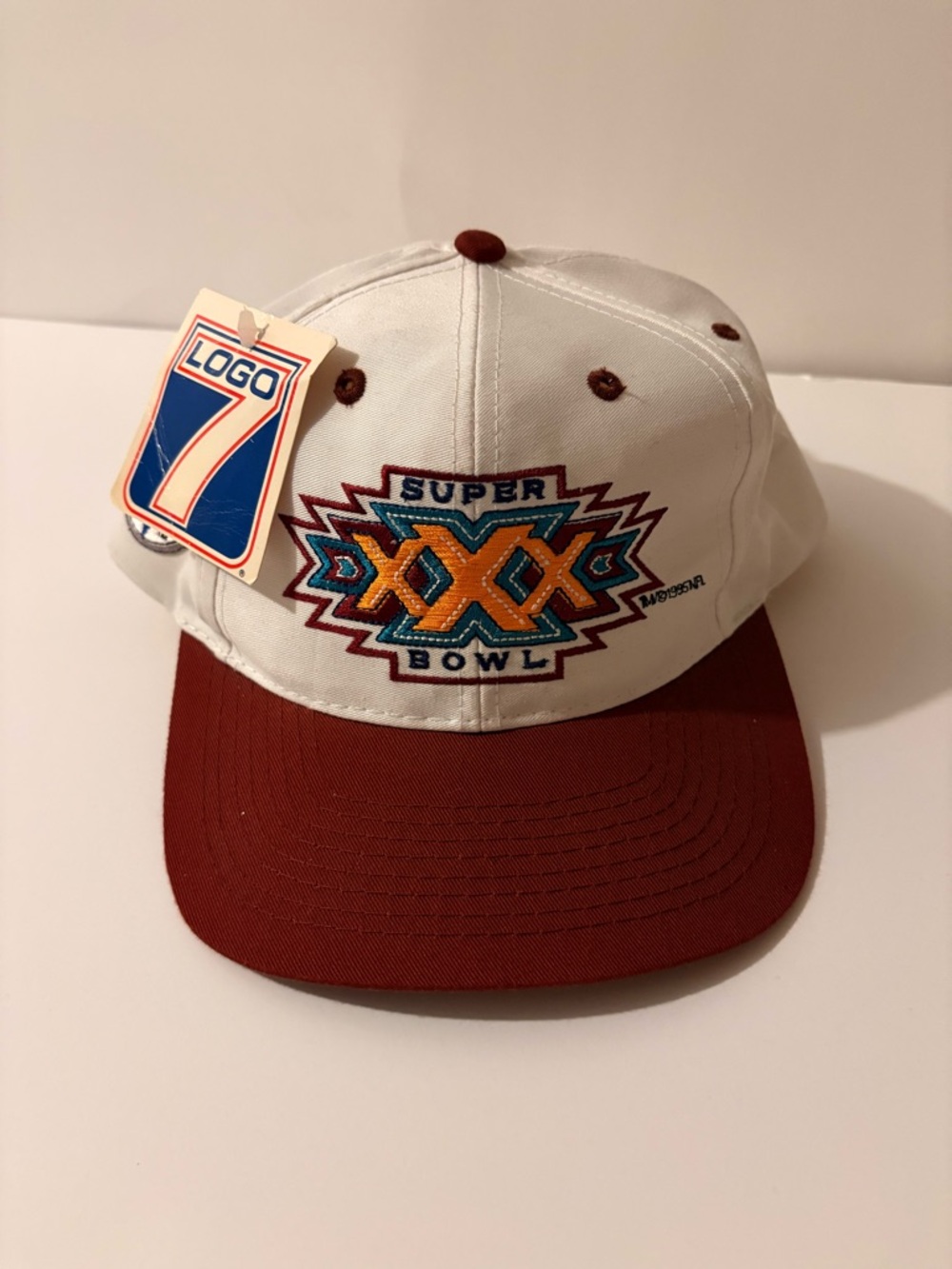 LOGO 7 White and Maroon Super Bowl XXX Embroidered Snapback